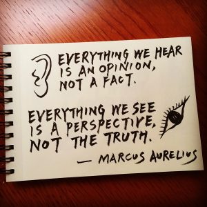 Everything we hear is an opinion, not a fact. Everything we see is a perspective, not the truth. - Marcus Aurelius