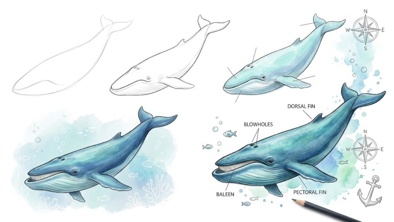 Blue Whale Sketch: Easy and Real Guide
